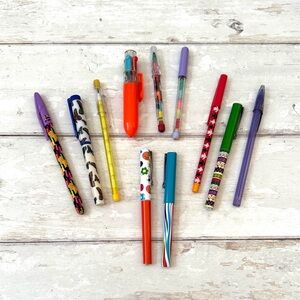90s Colorful Pen Pencil Colllection Butterflies Flowers Multi Color Pens 11pc